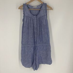 Rails Romper Size Small Womens Blue Cotton Ruffle Sleeveless Button Lynn Stripe